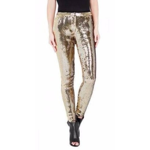 SASS & BIDE "Vinyl Rendition" Gold Sequinned STRETCH PENCIL PANTS NWT S1E1 - Picture 2 of 5